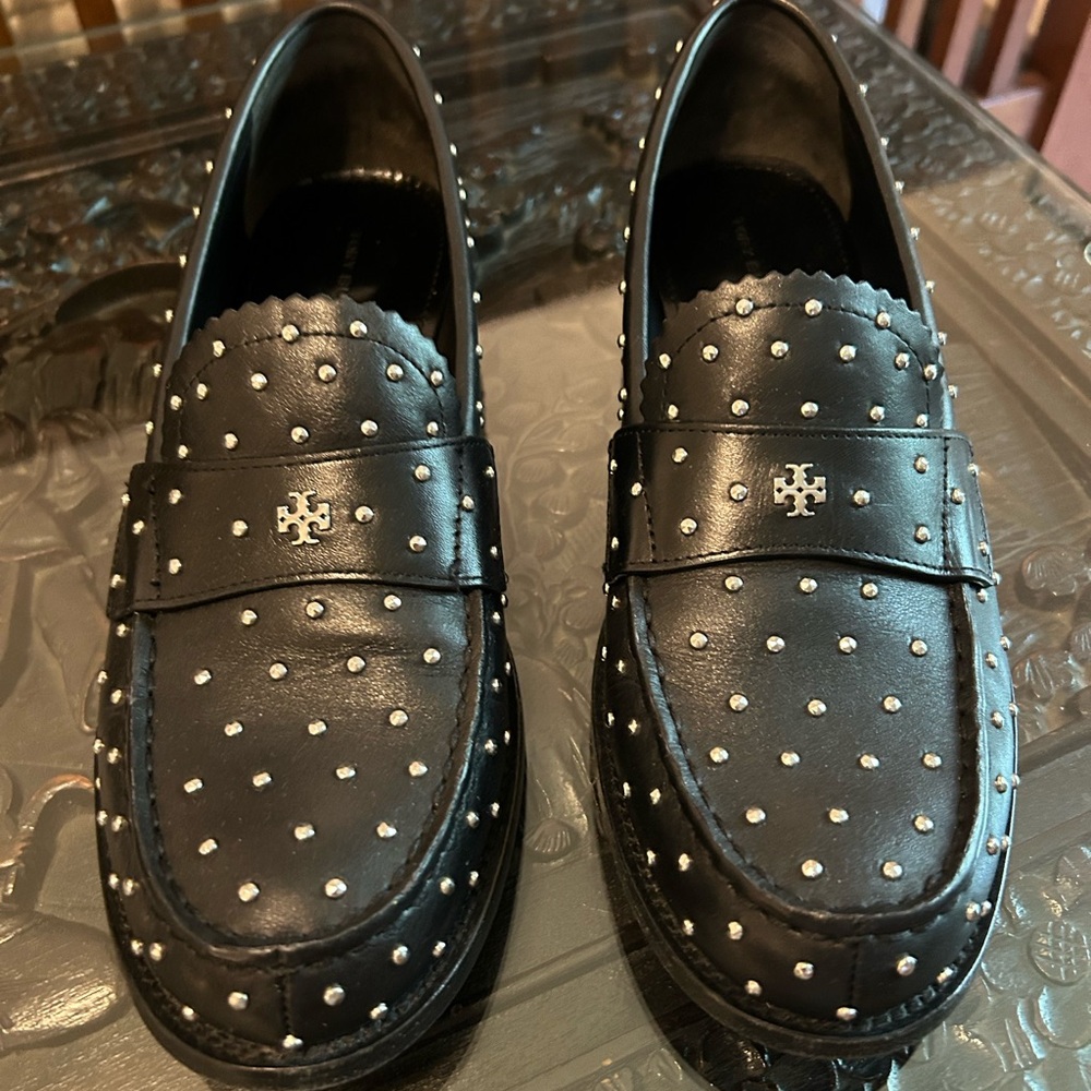 Tory Burch Black Loafers with Silver Accents